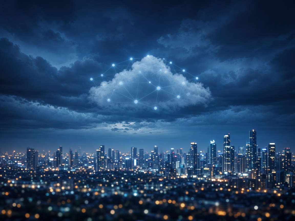A city skyline under a connected cloud